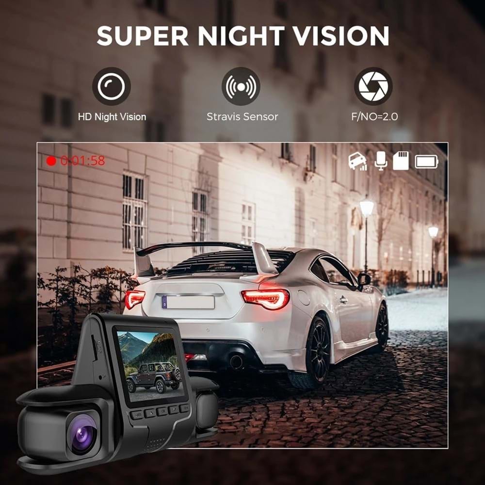 Araba DVR Kamera 3 Kamera Lens 1080 P HD Dash Kamera Video Kaydedici Siyah 24 H Park Izleme Dashcam