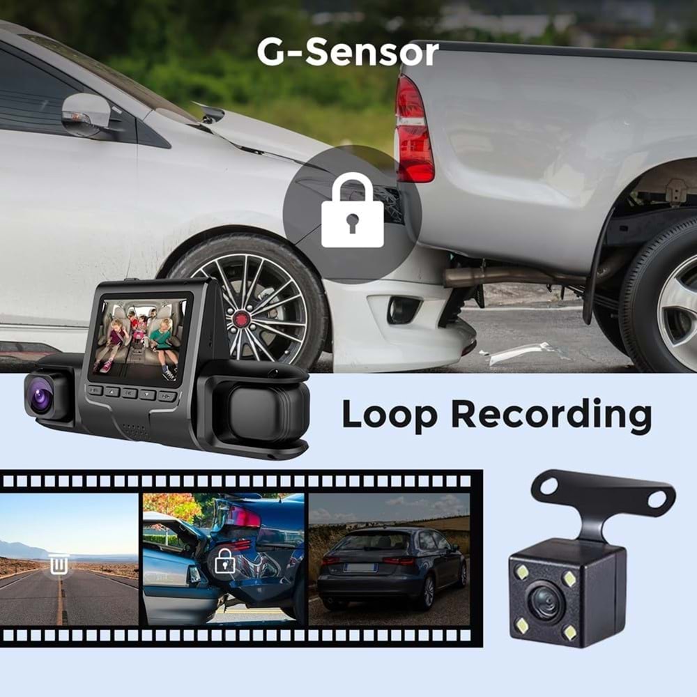 Araba DVR Kamera 3 Kamera Lens 1080 P HD Dash Kamera Video Kaydedici Siyah 24 H Park Izleme Dashcam