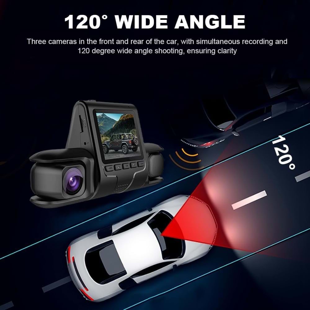 Araba DVR Kamera 3 Kamera Lens 1080 P HD Dash Kamera Video Kaydedici Siyah 24 H Park Izleme Dashcam