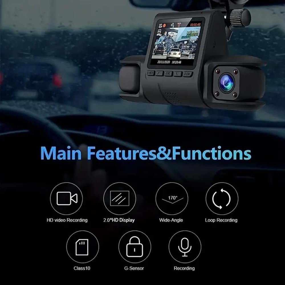 Araba DVR Kamera 3 Kamera Lens 1080 P HD Dash Kamera Video Kaydedici Siyah 24 H Park Izleme Dashcam