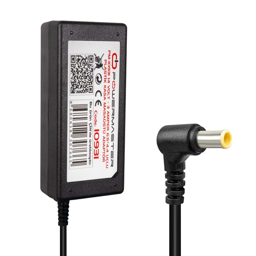 POWERMASTER PM-10931 14 VOLT - 3 AMPER PLASTİK KASA MASAÜSTÜ ADAPTÖR 6.5*4.4 UÇ - SAMSUNG MONİTÖR ADAPTÖRÜ