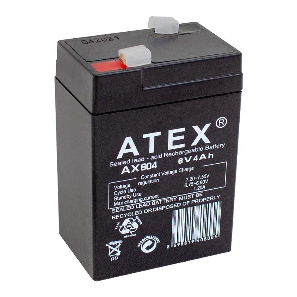ATEX AKÜ 6 VOLT 4 AMPER AX-604 IŞILDAK AKÜSÜ (70 X 48 X 101 MM)