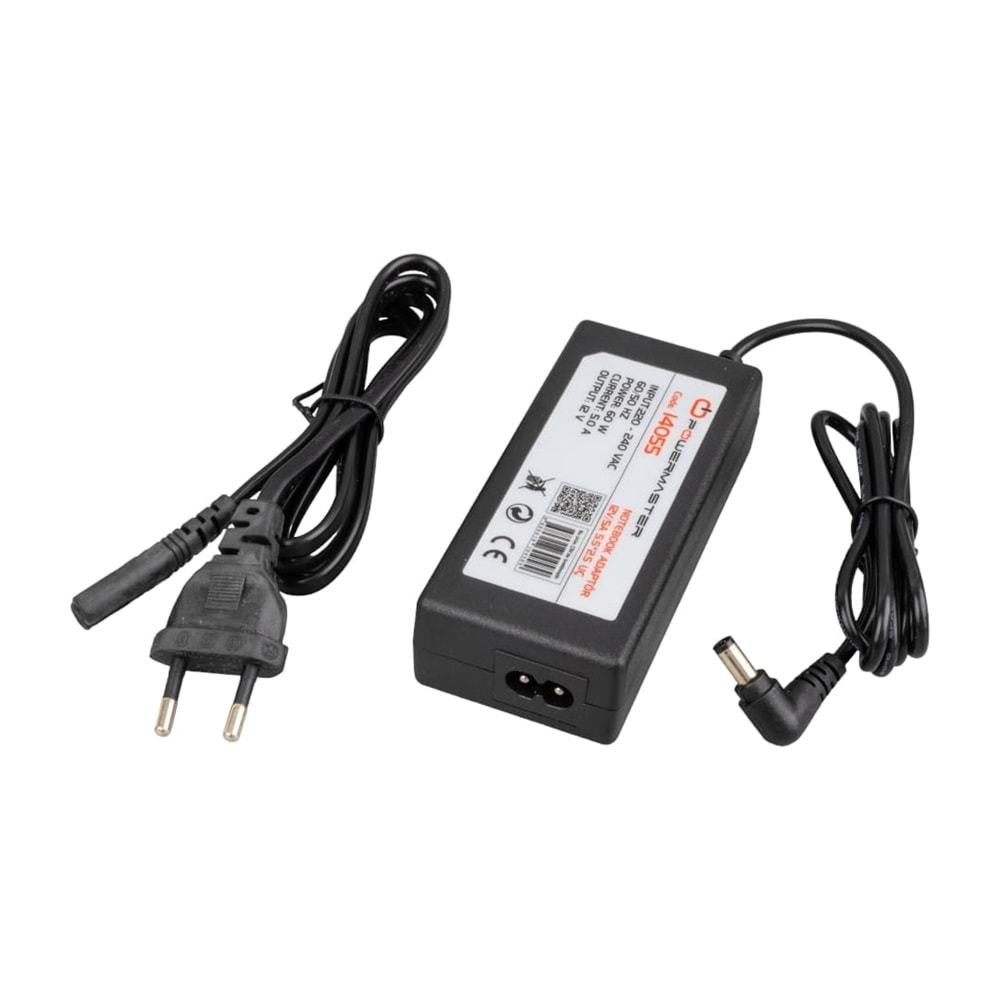 POWERMASTER PM-14055 12 VOLT - 5 AMPER 5.5*2.5 UÇLU PLASTİK KASA MASAÜSTÜ ADAPTÖR