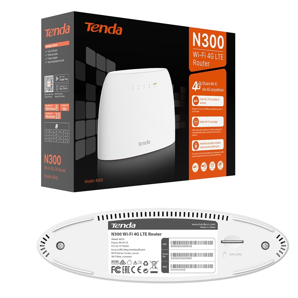 TENDA 4G03 N300 300 MBPS 4G LTE SİM KART GİRİŞLİ ROUTER