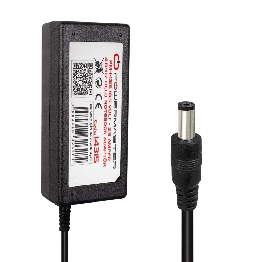 POWERMASTER PM-14315 18.5 VOLT - 3.5 AMPER 5.5*2.5 UÇLU HP NOTEBOOK ADAPTÖR ( + POWER KABLOSUNU UNUTMA)