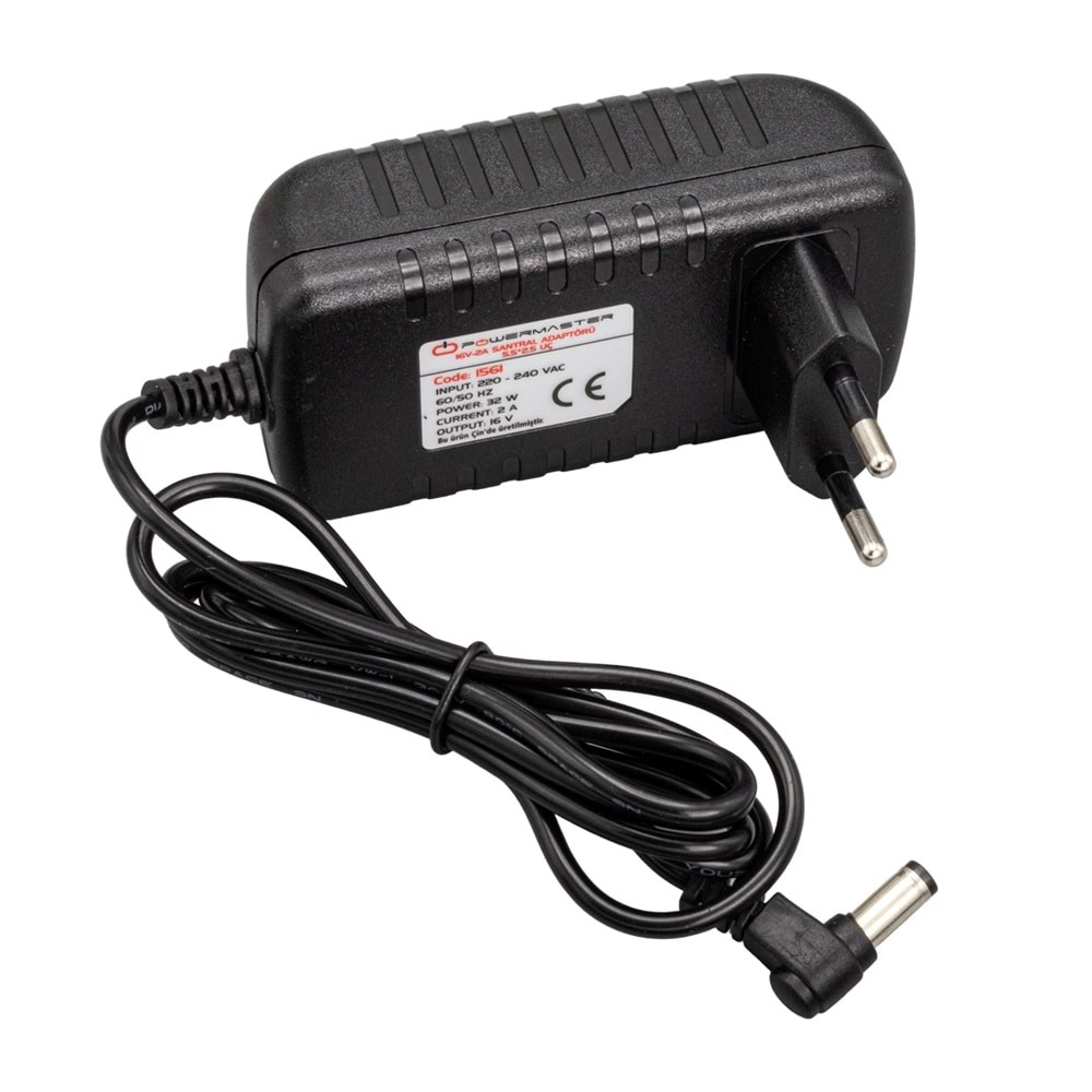 POWERMASTER PM-1561 16 VOLT - 2 AMPER 5.5*2.5 UÇLU SANTRAL POWER JACKLI ADAPTÖRÜ