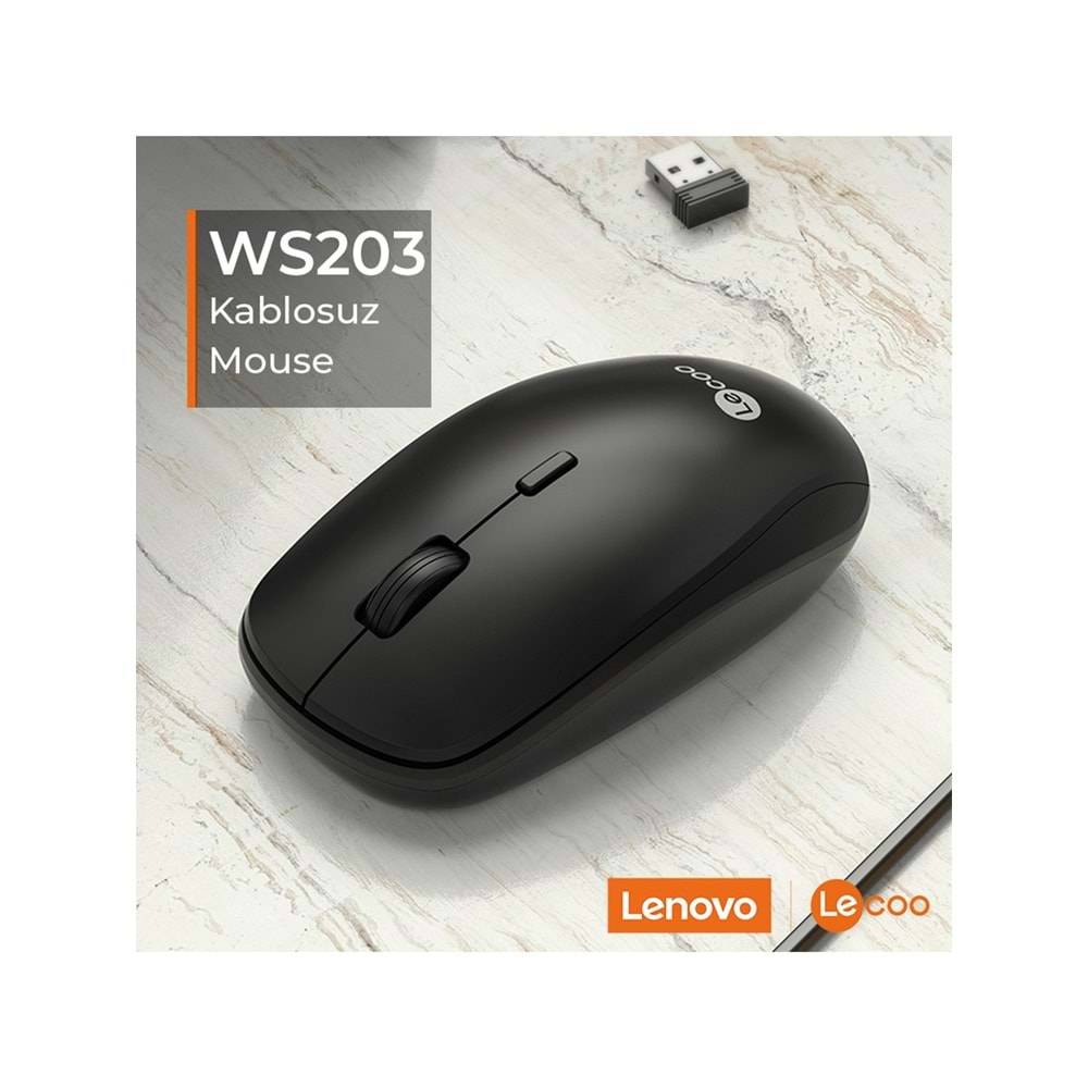 LENOVO LECOO WS203 2400 DPI 4 TUŞLU KABLOSUZ MOUSE SİYAH