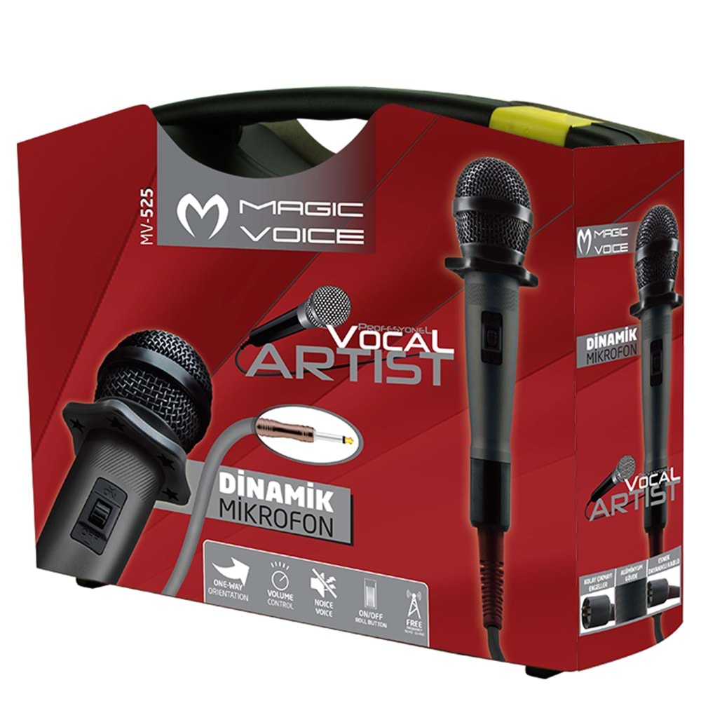 MAGICVOICE MV-525 DİNAMİK PROFESSIONAL KABLOLU EL MİKROFONU ( 4.5 MT KABLOLU )