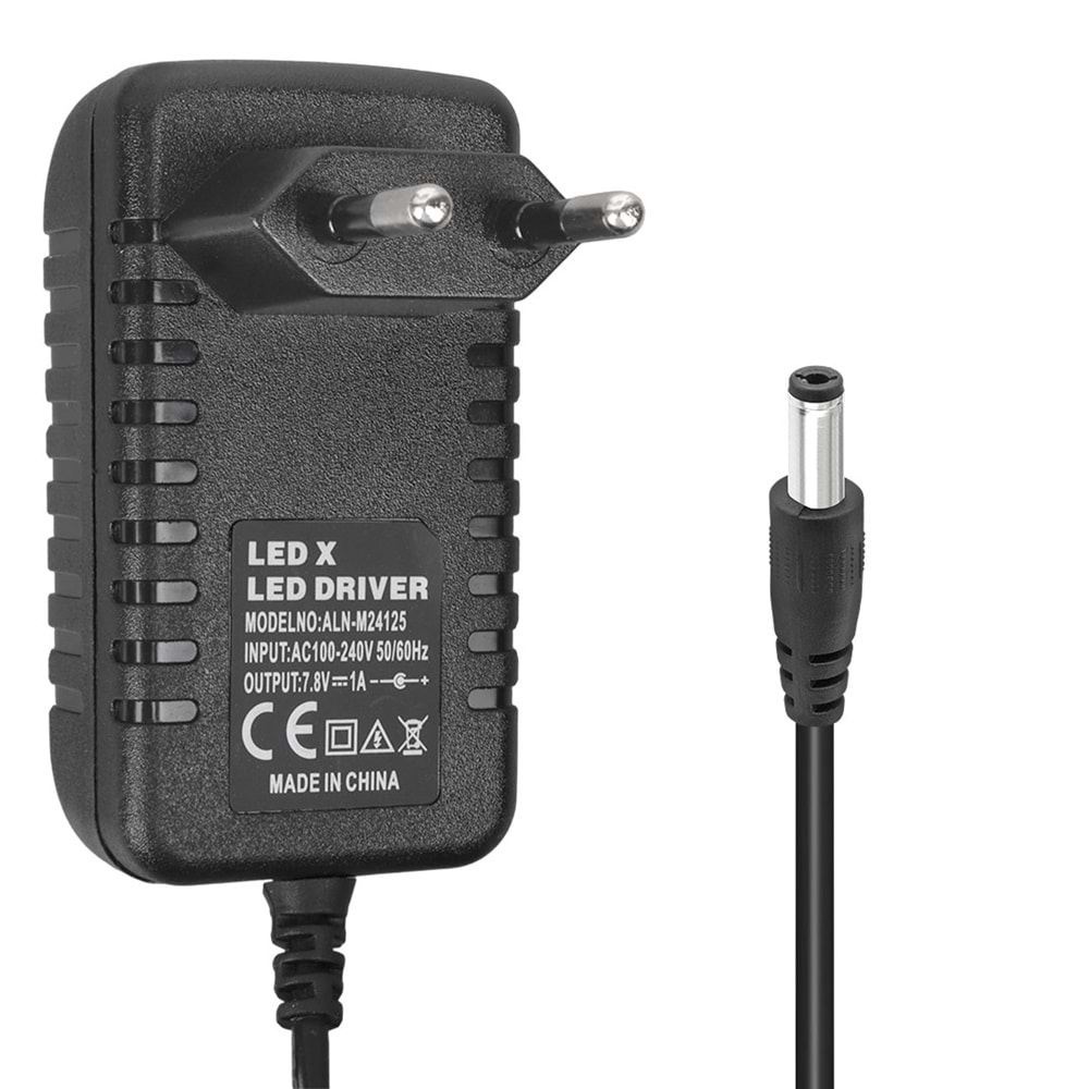 POWERMASTER LEDX ALN-M24125 7.8 VOLT - 1.2 AMPER 5.5*2.5 MM UÇLU LEDLİ PLASTİK KASA ADAPTÖR