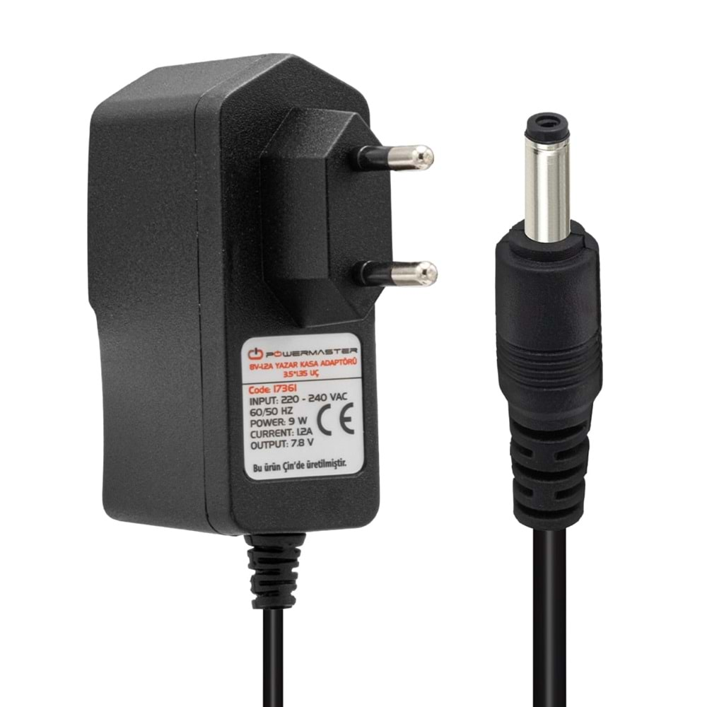 POWERMASTER EY-12W-8P 7.8 VOLT 1.2 AMPER PLASTİK KASA ADAPTÖR 3.5*1.35 UÇ