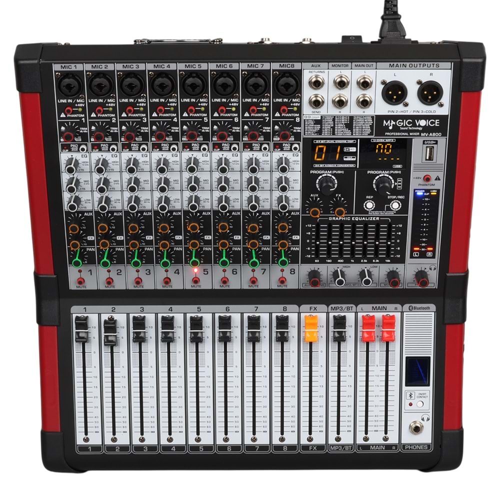 MAGICVOICE MV-A800 XF 8 CH-2X650 W-USB/BT POWER MİXER ANFİ