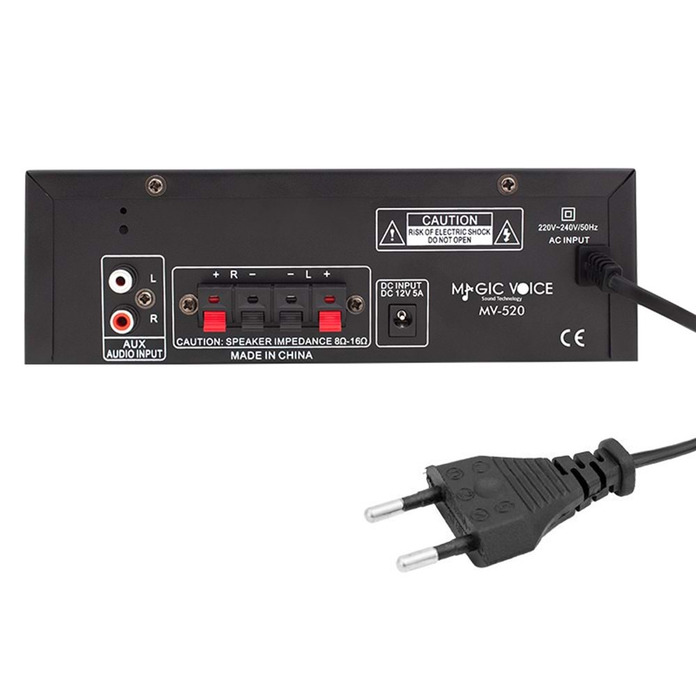 MAGICVOICE MV-520 30W USB/SD/UK BLUETOOTH EKO-2 MİK.TDA 7377 Lİ *2 GİRİŞ UK'LI 220/12V TRAFOSUZ ANFİ