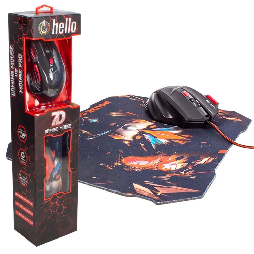 HELLO HL-39 KABLOLU OYUNCU MOUSE + MOUSE PAD