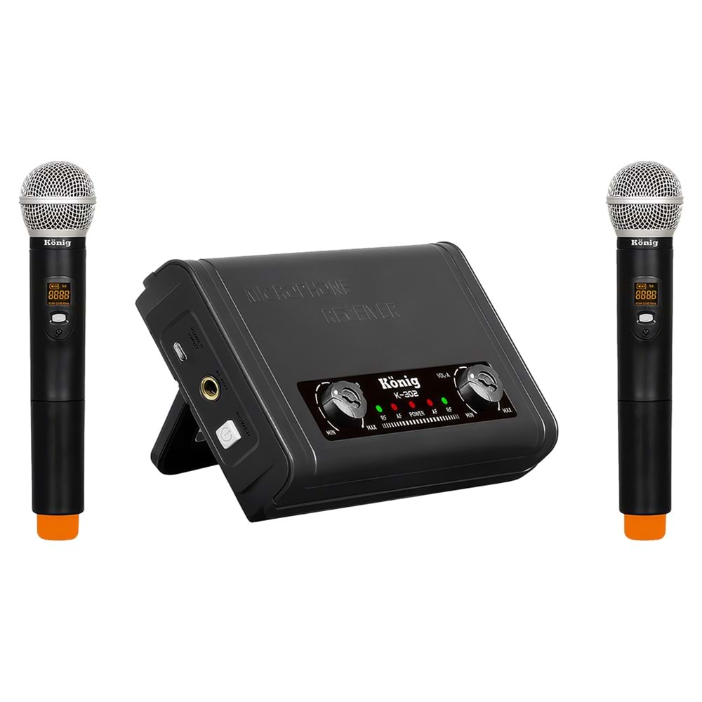KÖNİG K-302 EE UHF-SABİT-ÇİFT KANAL 2 EL TELSİZ MİKROFON