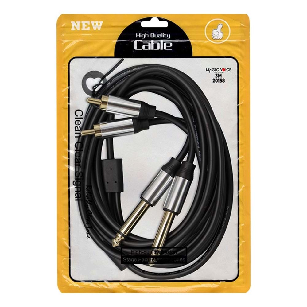 MAGICVOICE LD398 2X6.3 MM MONO ERKEK + 2XRCA ERKEK 3 METRE KABLO