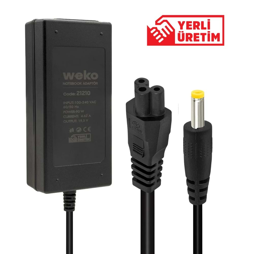 WEKO 19.5 VOLT - 4.62 AMPER - 90 WATT 4.0*1.7 UÇLU YERLİ ÜRETİM NOTEBOOK ADAPTÖR