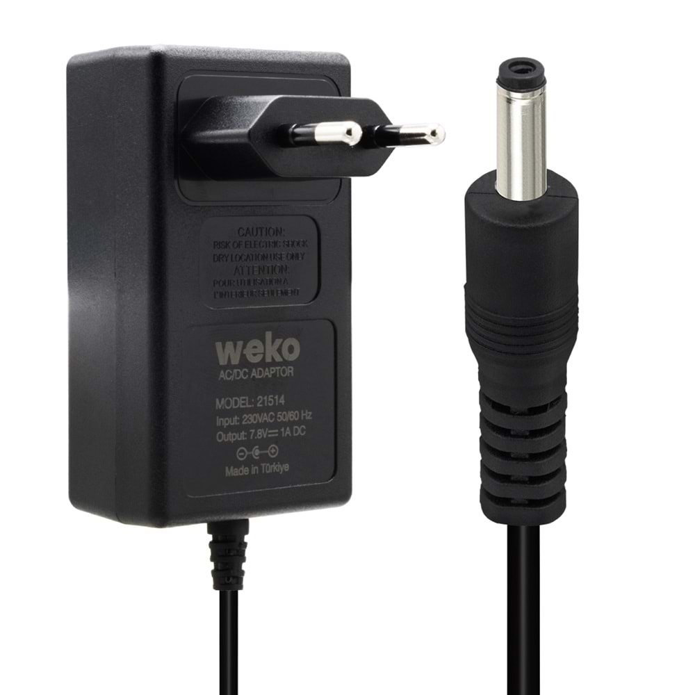 WEKO 7.8 VOLT - 1 AMPER 3.5*1.35 UÇLU KIRMIZI YEŞİL LEDLİ YERLİ ÜRETİM PRİZ TİPİ ŞARJ ADAPTÖR