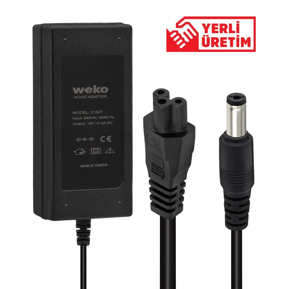 WEKO 12 VOLT - 5 AMPER 5.5*2.5 UÇLU YERLİ ÜRETİM PLASTİK KASA MASAÜSTÜ ADAPTÖR