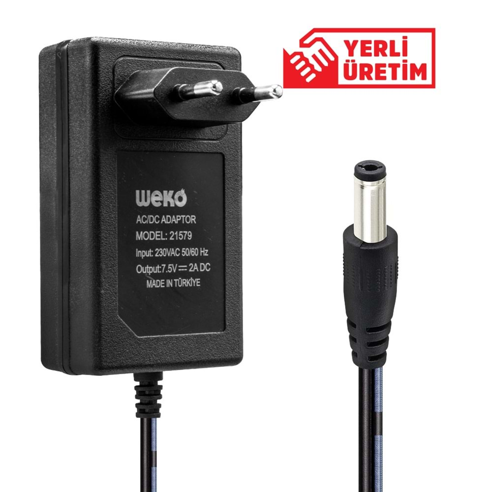 WEKO 7.5 VOLT - 2 AMPER 5.5*2.5 UÇLU YERLİ ÜRETİM PRİZ TİPİ ADAPTÖR