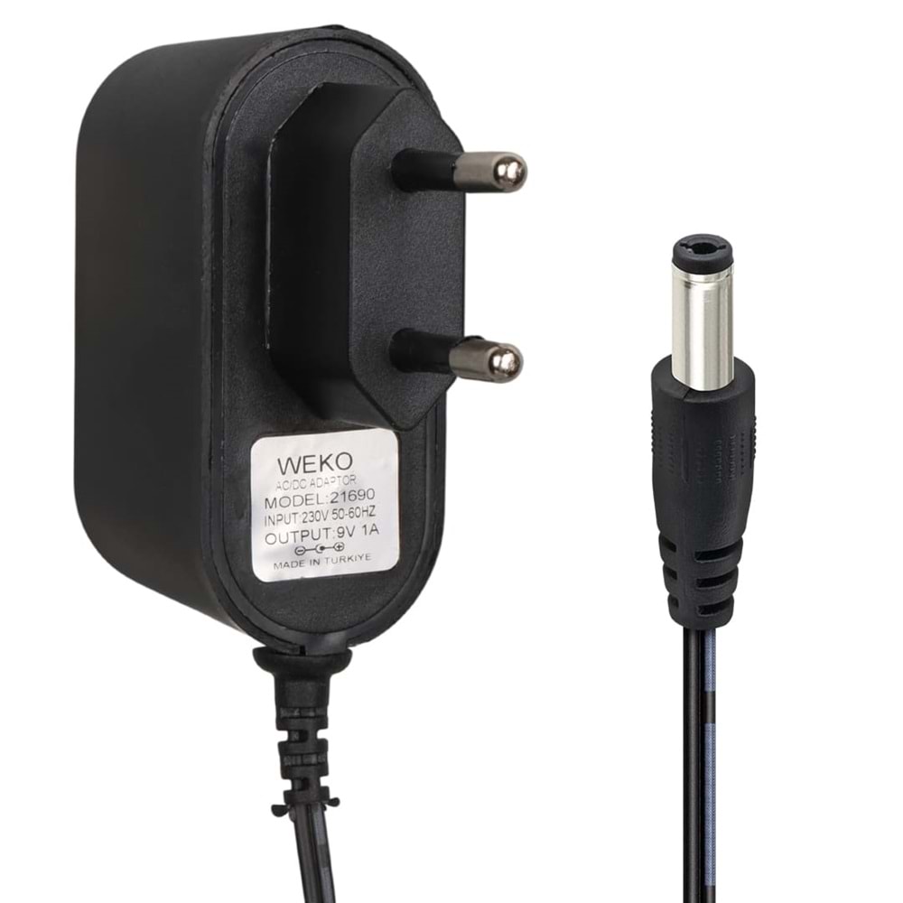 WEKO 9 VOLT 1 AMPER PRİZ TİPİ ADAPTÖR 5.5*2.5 UÇ YERLİ ÜRETİM