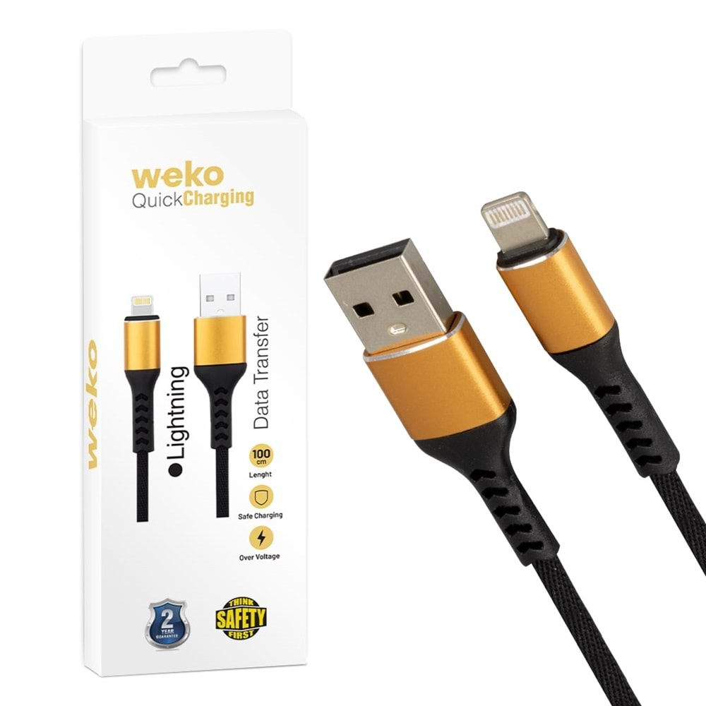 WEKO WK-22025 USB TO LIGHTNING ÖRGÜLÜ SİYAH 1 MT ŞARJ KABLOSU (NO:14)