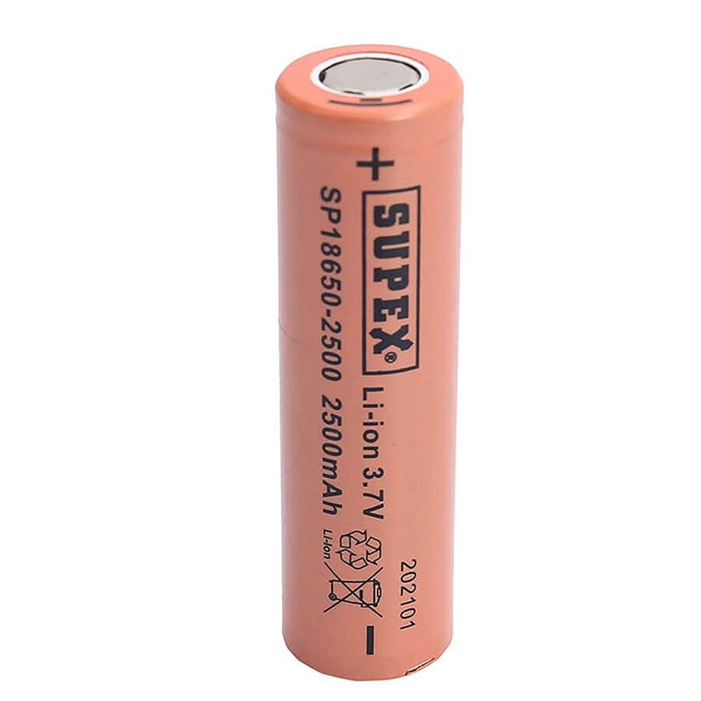 SUPEX 18650-2500 3.7 VOLT 2500 MAH DÜZ KAFA LI-ION PİL TEKLİ