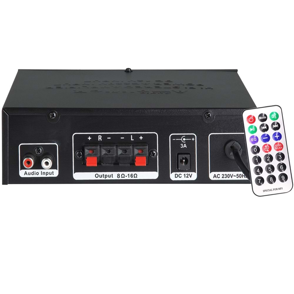 NOTEL NOT-306 2X20W 4-8 OHM USB/SD GİRİŞLİ BLUETOOTH'LU 2 MİKROFON GİRİŞLİ TRAFOSUZ STEREO MİNİ ANFİ