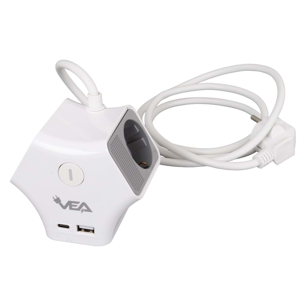 VEA VE-G903YC 3'LÜ USB+ TYPE-C GİRİŞLİ ANAHTARLI 1.5 METRE GRUP PRİZ