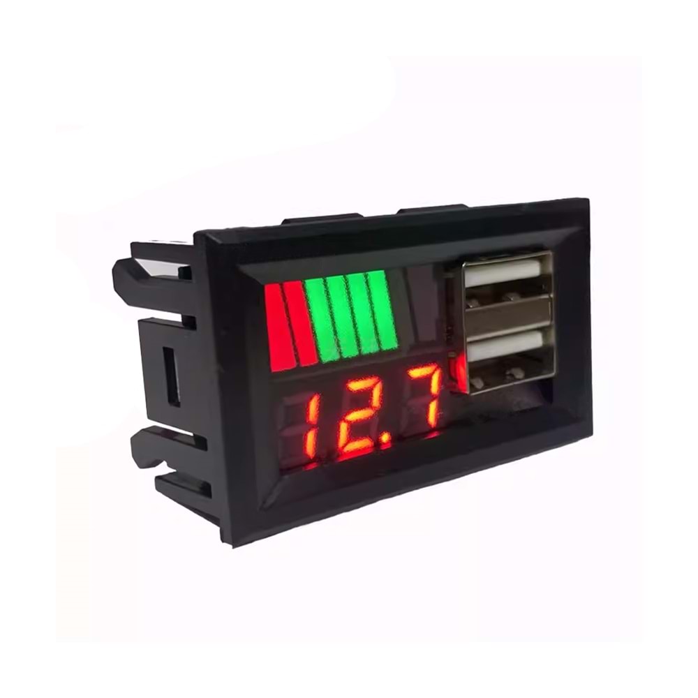 POWERMASTER DİJİTAL VOLTMETRE USB ÇIKIŞLI AKÜ GÖSTERGELİ DC 12V (IC278C)