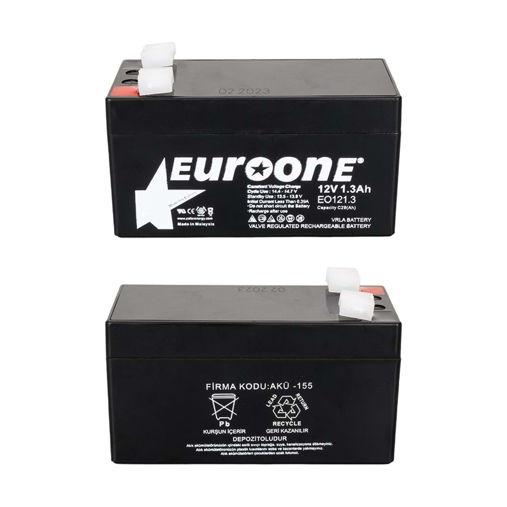 EUROONE EO121.3 12 VOLT - 1.3 AMPER AKÜ (96 X 42 X 52 MM)