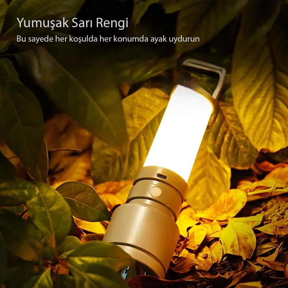 POWERMASTER CH-23052 TAŞINABİLİR KAMP FENERİ BEYAZ - SARI TYPE-C ŞARJ GİRİŞLİ 95X250MM