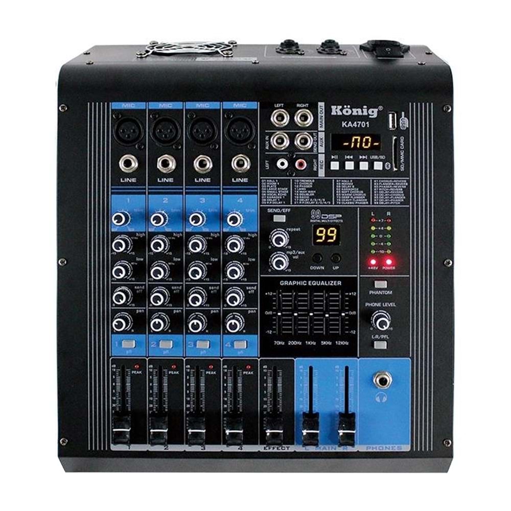 KÖNİG KA-4701 P 2X350 4 KANAL USB-SD-BLUETOOTH 5 BANT EQ-99 DSP EFK POWER MIXER