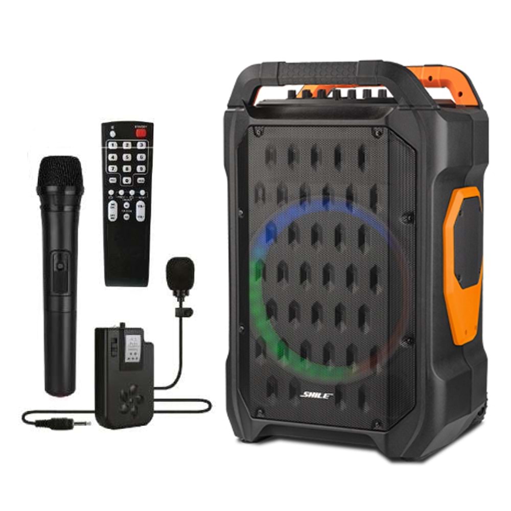 SHILE SL-10 1 EL + 1 YAKA MİKROFONLU KUMANDALI USB+SD+BT KUMANDALI 120 WATT TAŞINABİLİR SEYYAR ANFİ HOPARLÖR