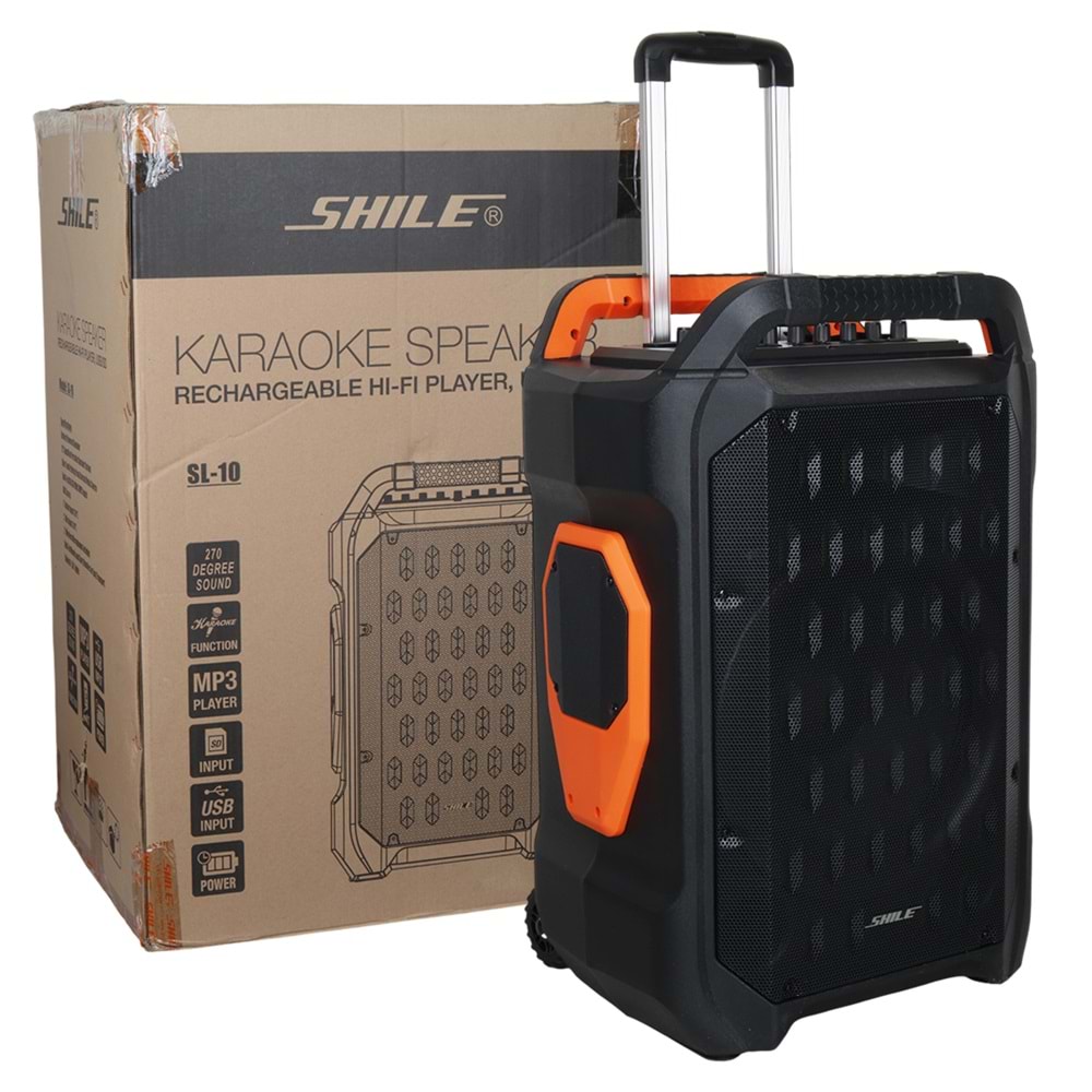 SHILE SL-10 1 EL + 1 YAKA MİKROFONLU KUMANDALI USB+SD+BT KUMANDALI 120 WATT TAŞINABİLİR SEYYAR ANFİ HOPARLÖR