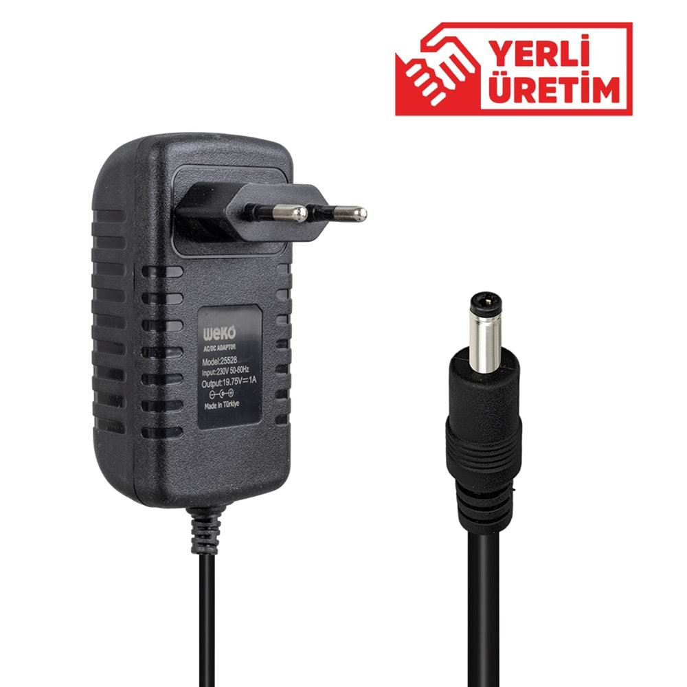 WEKO 19.75 VOLT - 1 AMPER 4.0*1.35 UÇLU YERLİ ÜRETİM PLASTİK KASA PRİZ TİPİ ADAPTÖR