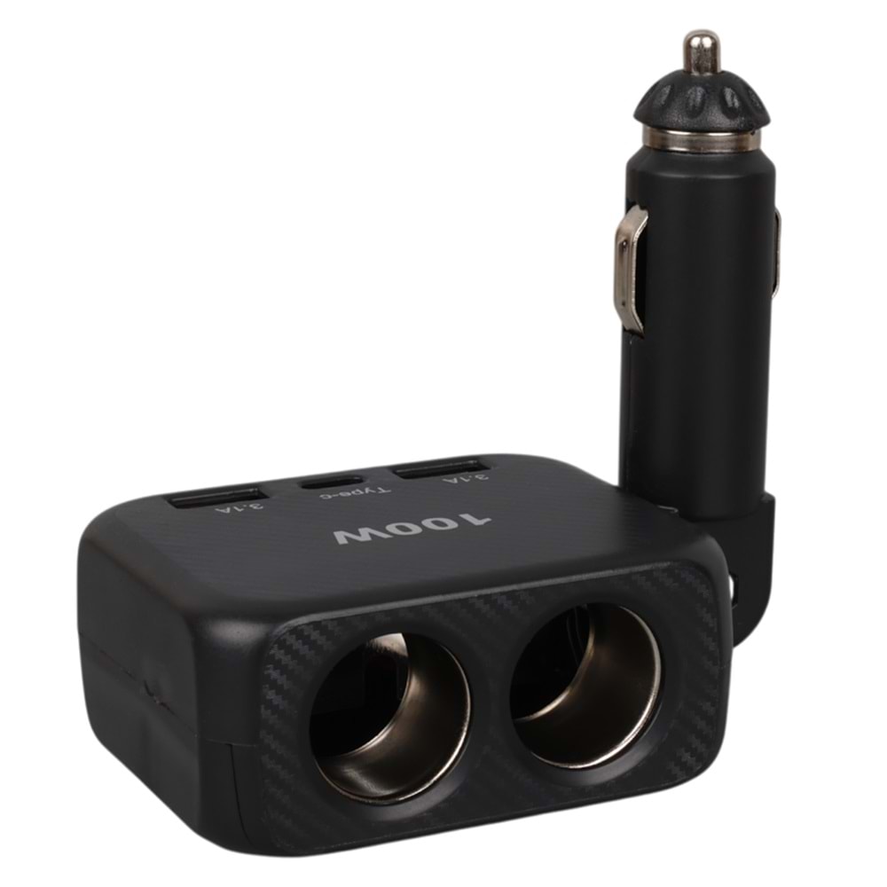 OLESSON 1655 12-24V TYPE-C + ÇİFT USB-A GİRİŞLİ 100W 2'Lİ ARAÇ ÇAKMAK ÇOKLAYICI