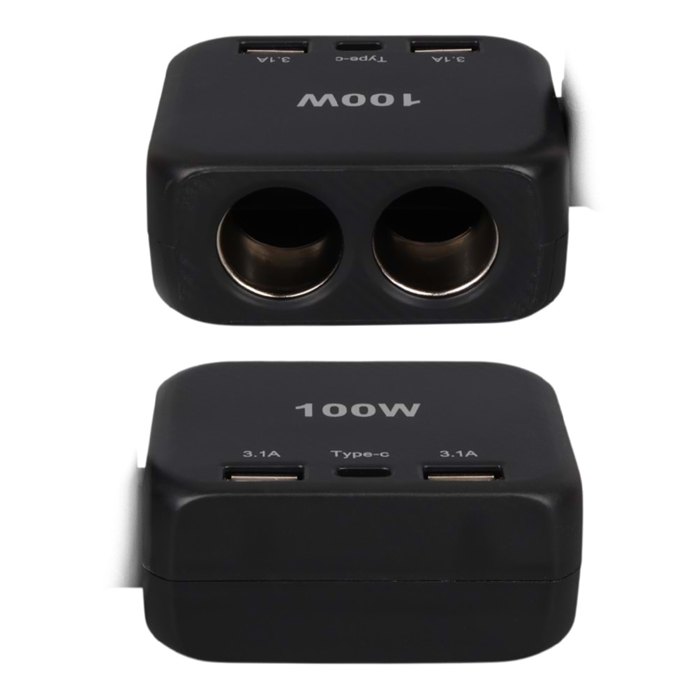 OLESSON 1655 12-24V TYPE-C + ÇİFT USB-A GİRİŞLİ 100W 2'Lİ ARAÇ ÇAKMAK ÇOKLAYICI