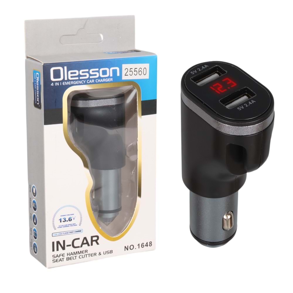 OLESSON 1648 12-24V ÇİFT USB GİRİŞLİ 5V-2.4A DİJİTAL VOLTAJ EKRANLI ARAÇ ÇAKMAKLIK ŞARJ ALETİ