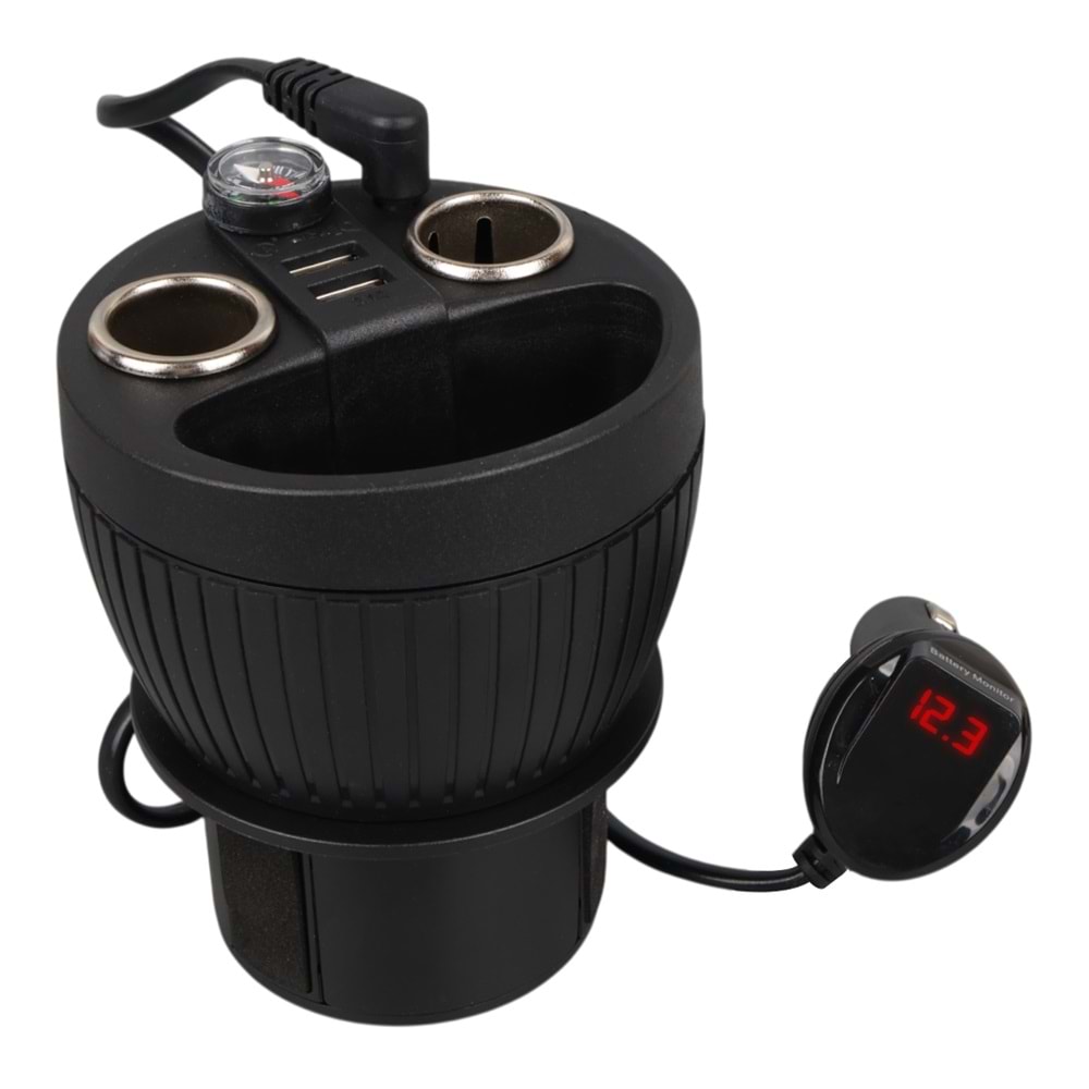 OLESSON 1640 12-24V ÇİFT USB GİRİŞLİ 120W 80CM KABLOLU DİJİTAL VOLTAJ EKRANLI 2'Lİ ARAÇ ÇAKMAK ÇOKLAYICI