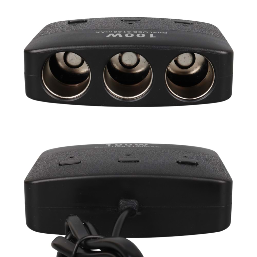 OLESSON 1636 12-24V ÇİFT USB GİRİŞLİ 100W 70 CM KABLOLU 3'LÜ ARAÇ ÇAKMAK ÇOKLAYICI