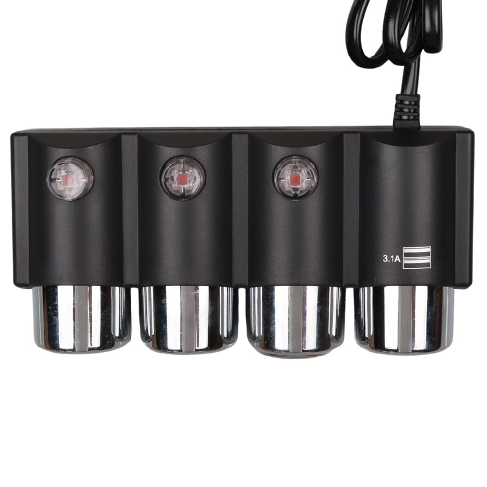 OLESSON 1508 12-24V ÇİFT USB GİRİŞLİ 120W 80CM KABLOLU 3'LÜ ARAÇ ÇAKMAK ÇOKLAYICI