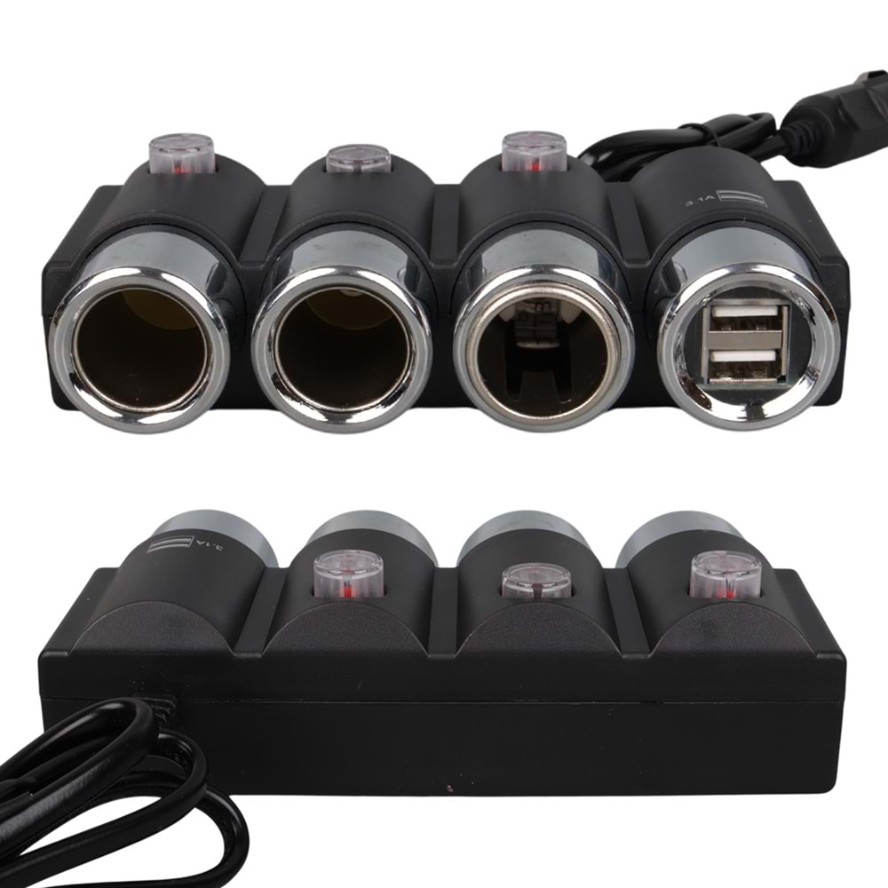 OLESSON 1508 12-24V ÇİFT USB GİRİŞLİ 120W 80CM KABLOLU 3'LÜ ARAÇ ÇAKMAK ÇOKLAYICI