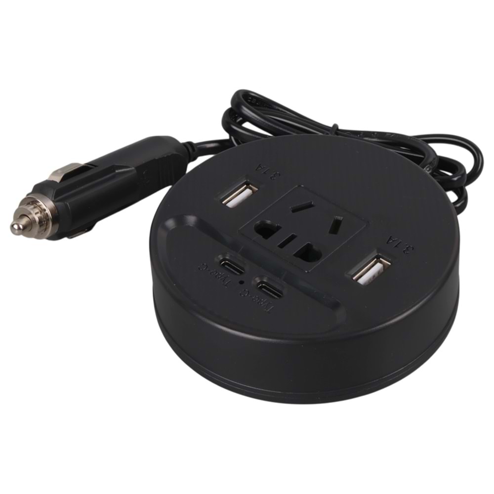 OLESSON 1667 DC 12-24V 150W OTO ARAÇ POWER İNVERTER ÇİFT TYPE-C - ÇİFT USB'Lİ - 220V ÜNİVERSAL PRİZ GİRİŞLİ