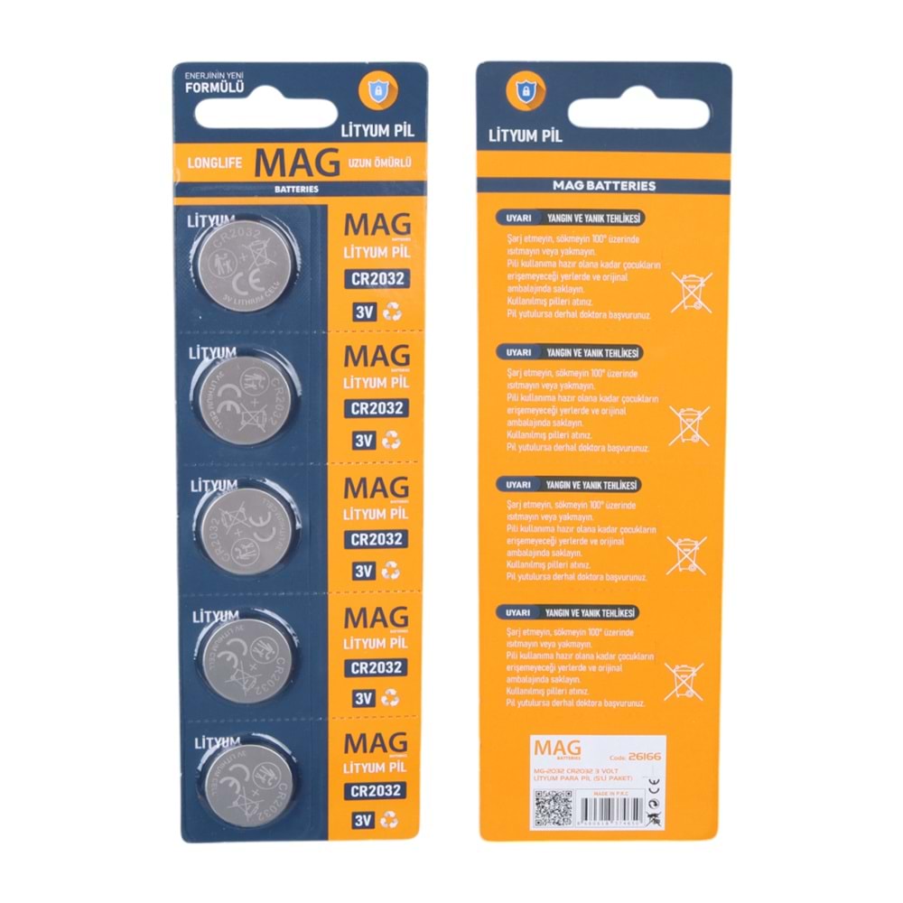 MAG BATTERIES MG-2032 CR2032 3 VOLT LİTYUM PARA PİL (5'Lİ BLİSTER PAKET)