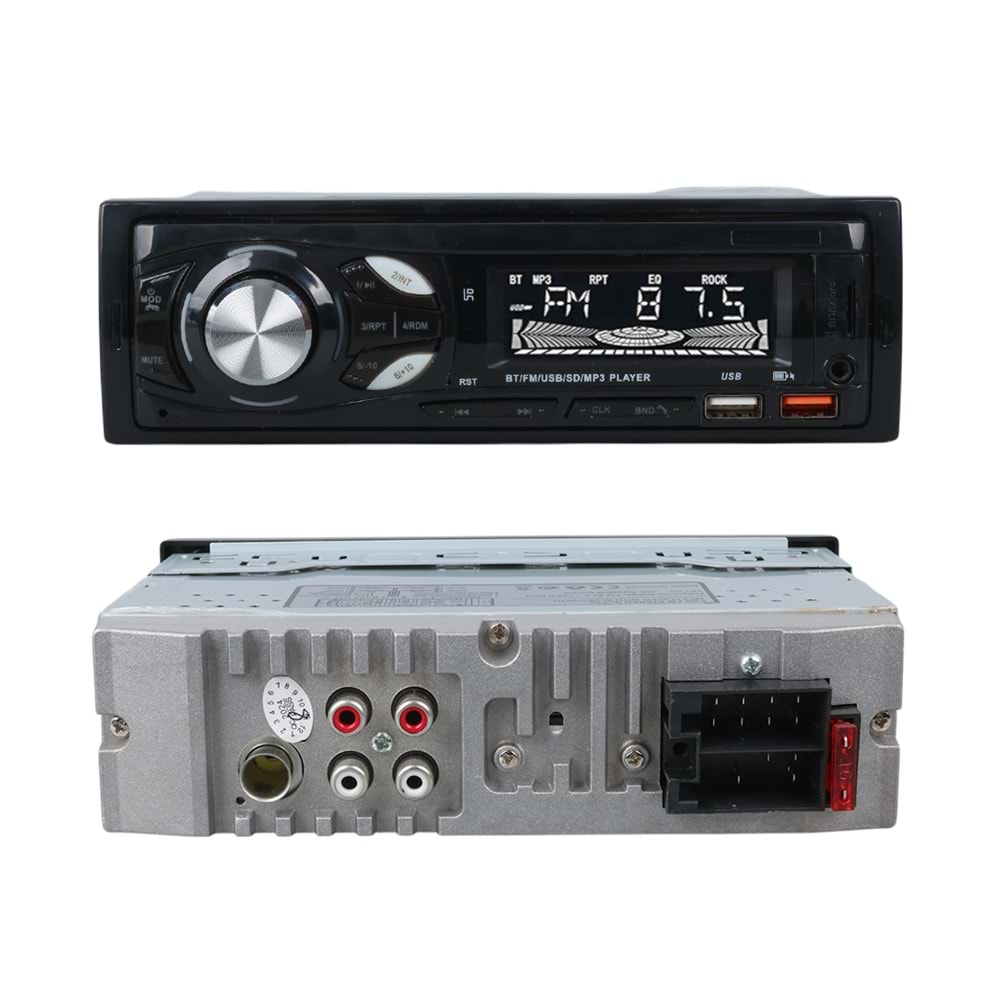 CARSTAR CS-107 7 RENKLİ ÇİFT USB/SD/FM/AUX/BLUETOOTH KUMANDALI OTO TEYP 4X60 WATT