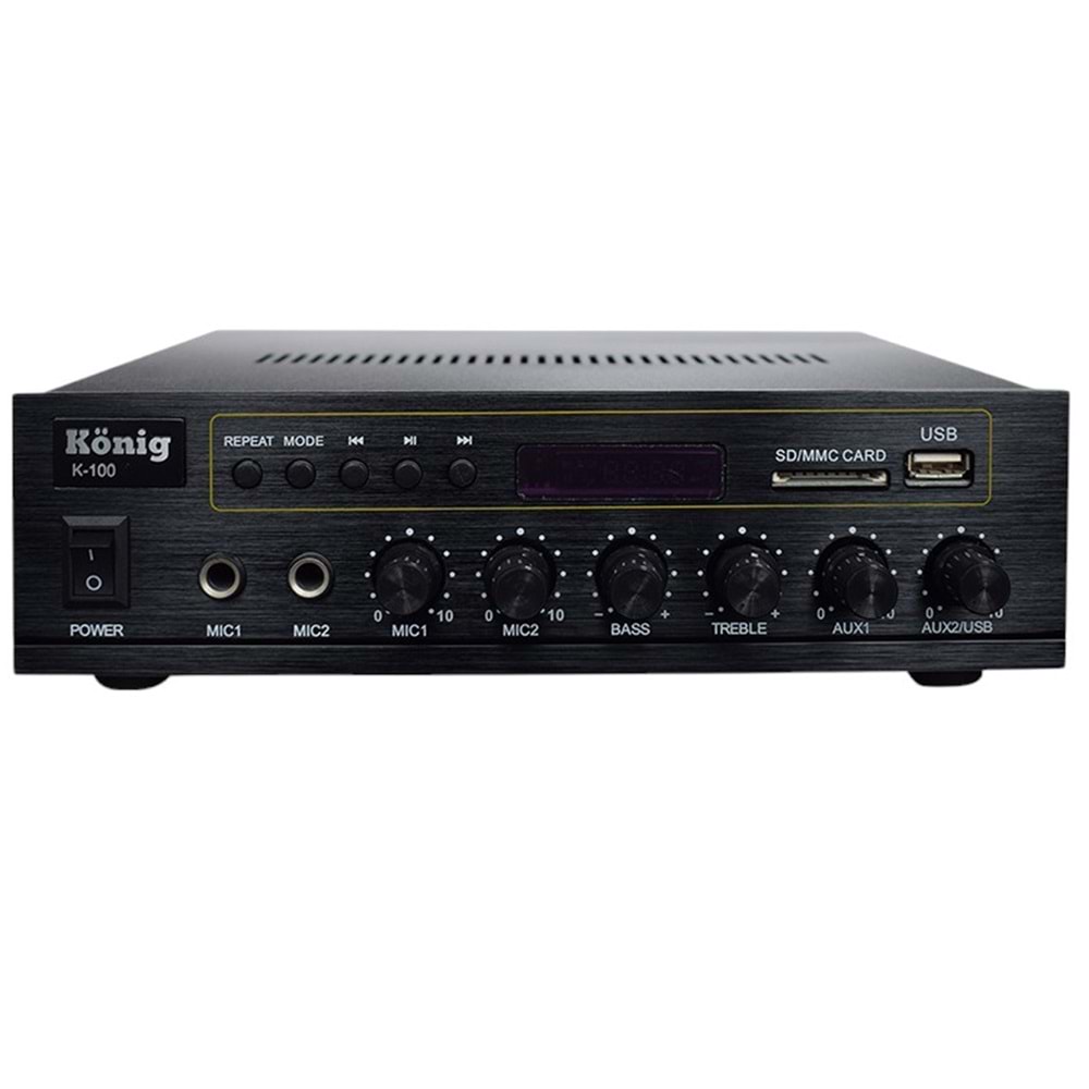 KÖNİG K-100 USB-BLUETOOTH DESTEKLİ 2 MİK. GİRİŞ 8 OHM 100/70V 80 WATT TRAFOLU ANFİ