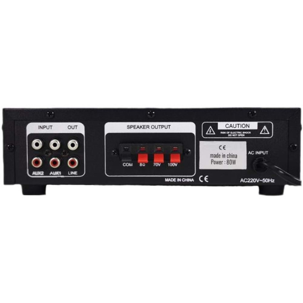 KÖNİG K-100 USB-BLUETOOTH DESTEKLİ 2 MİK. GİRİŞ 8 OHM 100/70V 80 WATT TRAFOLU ANFİ