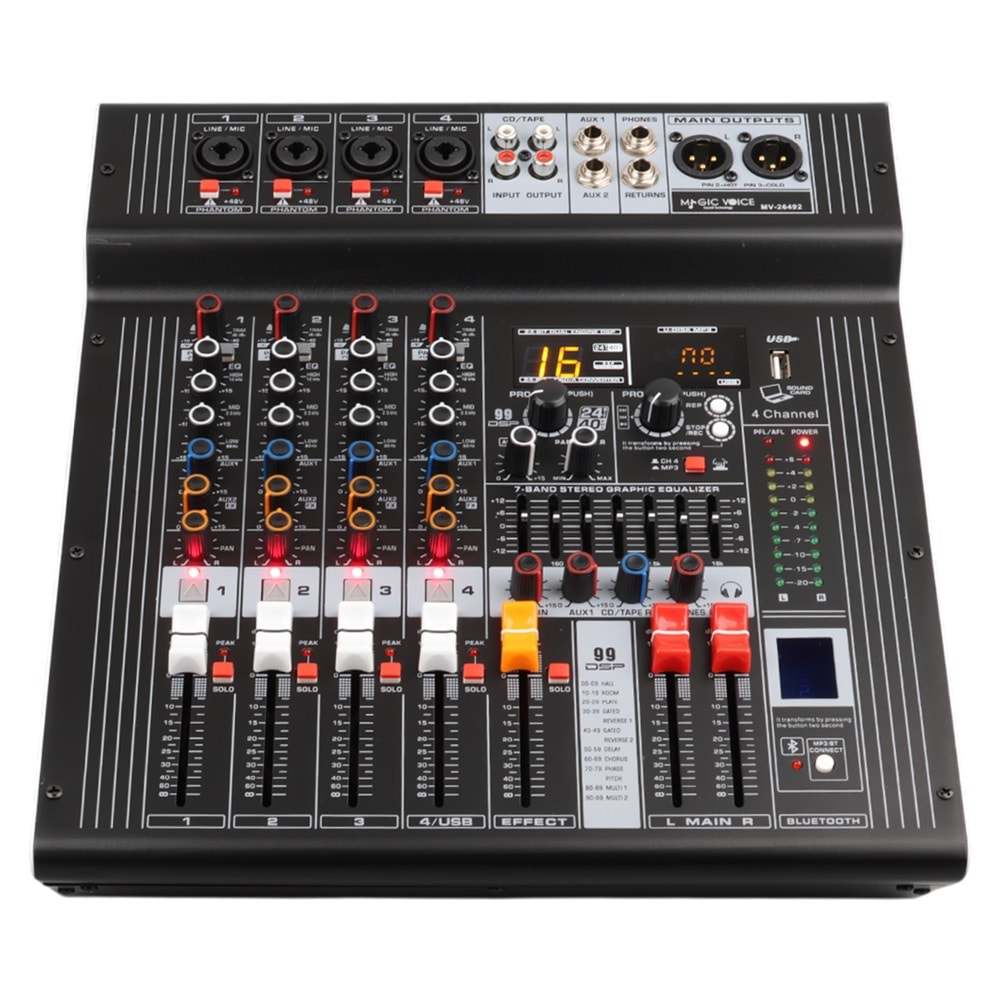 MAGICVOICE MV-26492 4 KANAL 2X350 WATT USB/SD/BLUETOOTH POWER MIXER