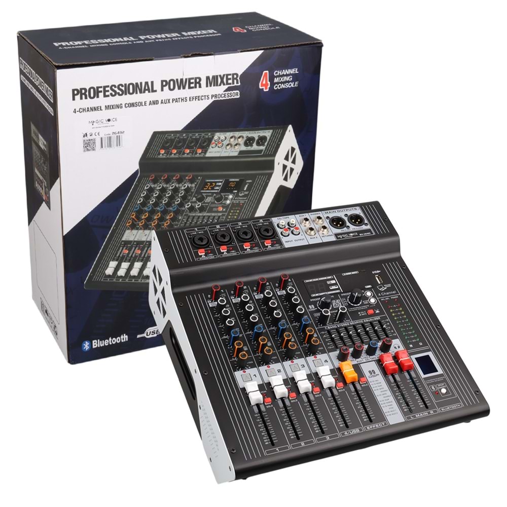 MAGICVOICE MV-26492 4 KANAL 2X350 WATT USB/SD/BLUETOOTH POWER MIXER
