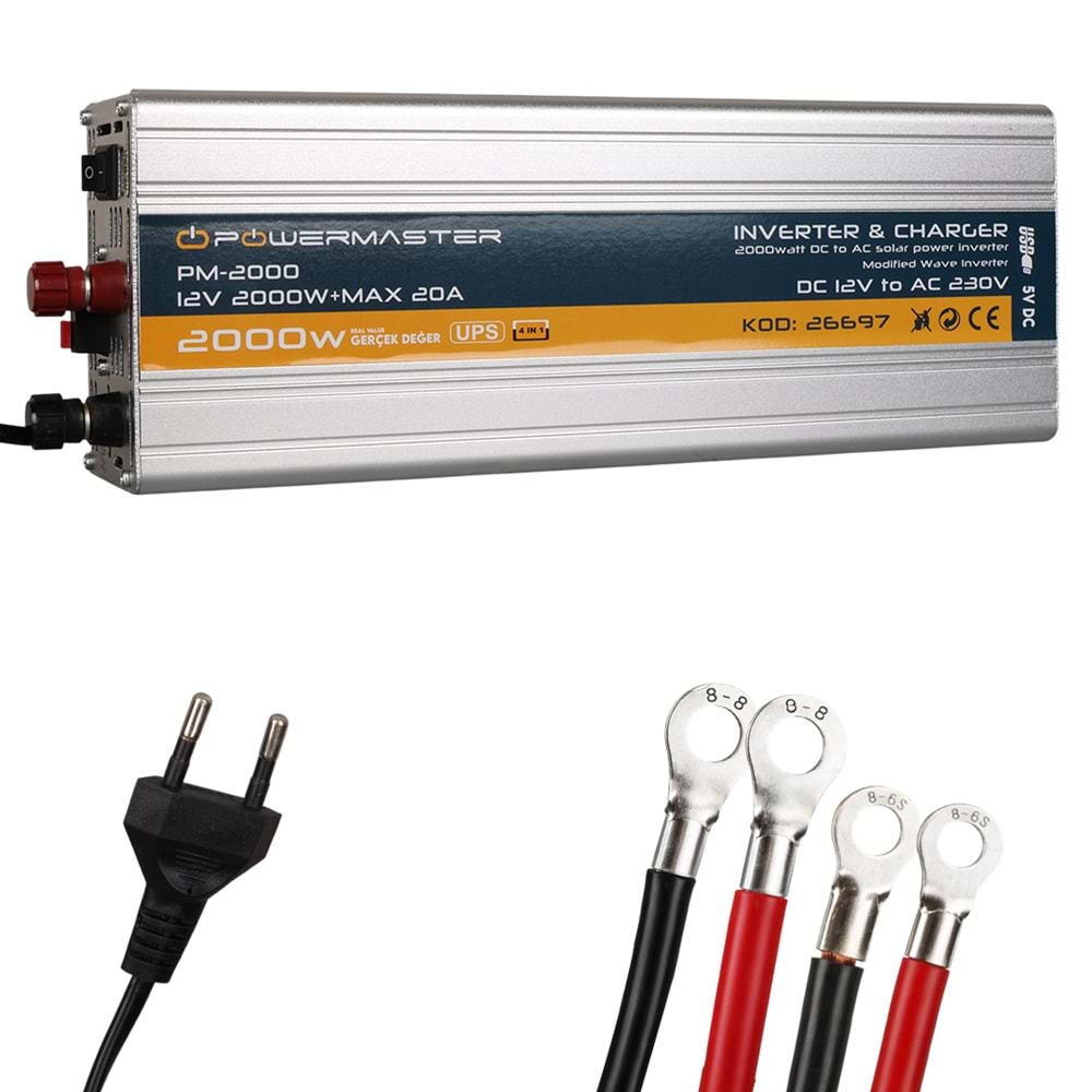 POWERMASTER PM-2000 12 VOLT - 2000 WATT ŞARJLI UPS'Lİ INVERTER